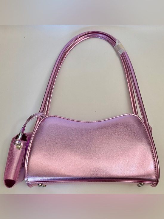 Handbags - Metallic Pink Mini Shoulder Bag Y2K Baguette Purse w Matching Pouch
